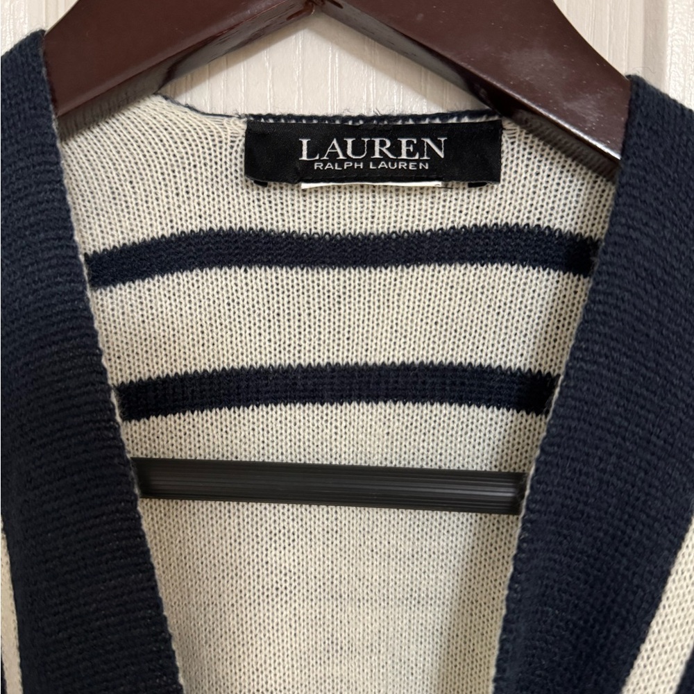 Lauren Ralph Lauren Navy Cream Stripe Reversible Poncho Cape Wrap One Size - Picture 7 of 8